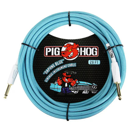 Pig Hog PCH20DB 20ft Straight/Straight Braided Instrument Cable in Daphne Blue