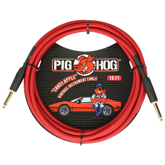 Pig Hog PCH10CA 10ft Straight/Straight Braided Instrument Cable in Candy Apple Red