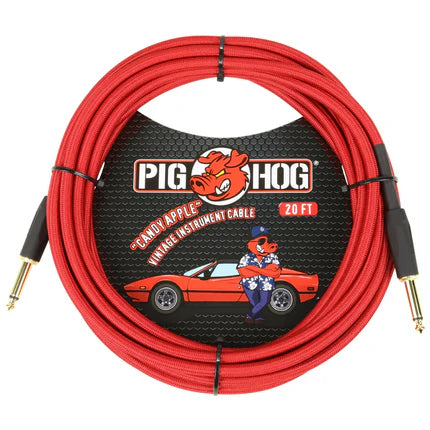 Pig Hog PCH20CA 20ft Straight/Straight Braided Instrument Cable in Candy Apple Red
