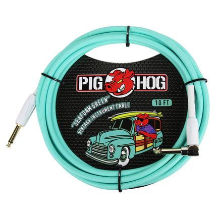 Pig Hog PCH10SGR 10ft Straight/Right Angle Braided Instrument Cable in Seafoam Green