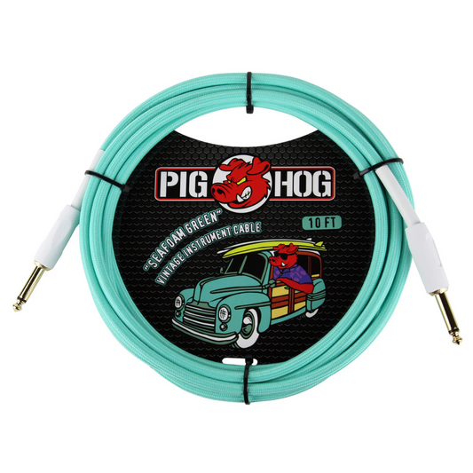 Pig Hog PCH10SG 10ft Straight/Straight Braided Instrument Cable in Seafoam Green