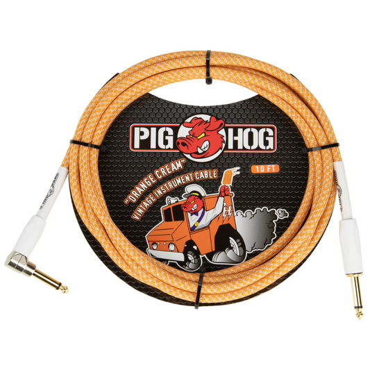Pig Hog PCH102OCR 10ft Straight/Right Angle Braided Instrument Cable in Orange Creme