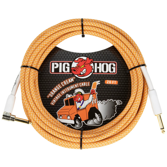 Pig Hog PCH202OCR 20ft Straight/Right Angle Braided Instrument Cable in Orange Creme