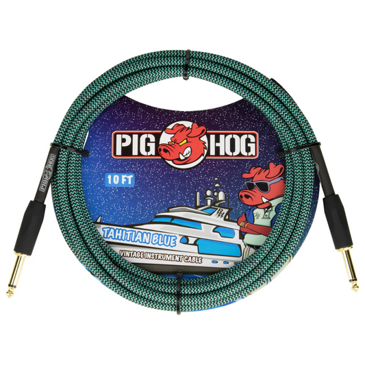 Pig Hog PCH10TAB 10ft Straight/Straight Braided Instrument Cable in Tahitian Blue