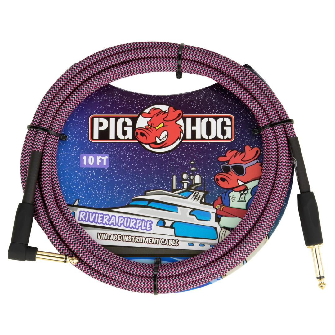 Pig Hog PCH10RPPR 10ft Straight/Right Angle Braided Instrument Cable in Riviera Purple
