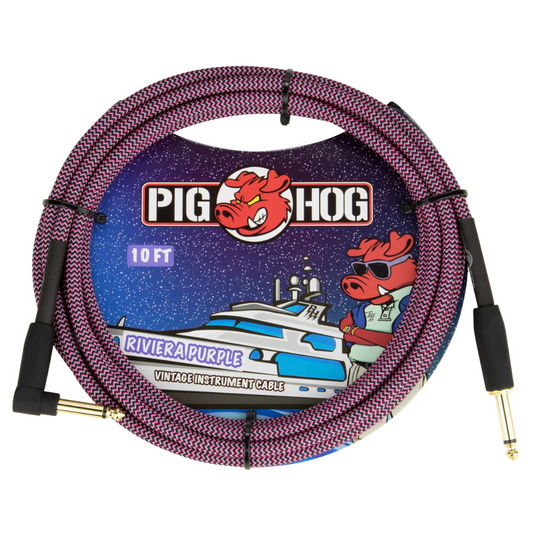 Pig Hog PCH10RPPR 10ft Straight/Right Angle Braided Instrument Cable in Riviera Purple