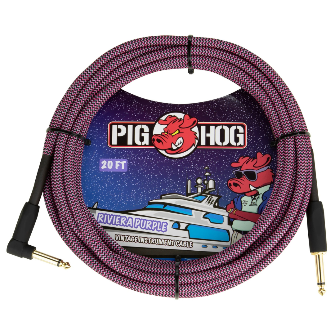 Pig Hog PCH20RPPR 20ft Straight/Right Angle Braided Instrument Cable in Riviera Purple