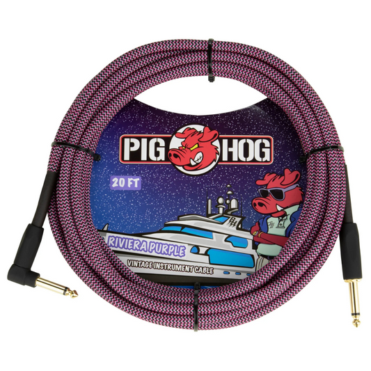 Pig Hog PCH20RPPR 20ft Straight/Right Angle Braided Instrument Cable in Riviera Purple