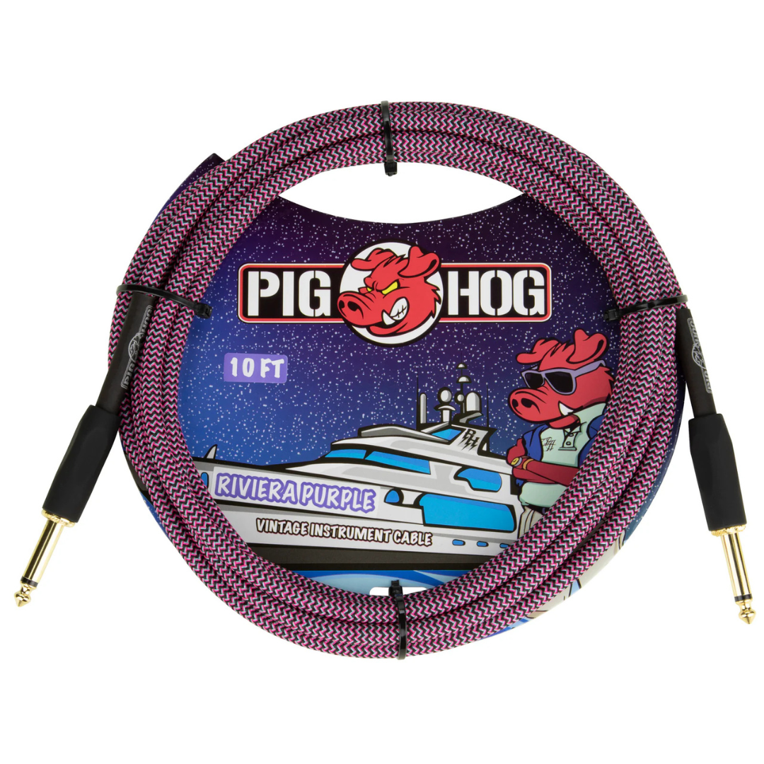 Pig Hog PCH10RPP 10ft Straight/Straight Braided Instrument Cable in Riviera Purple