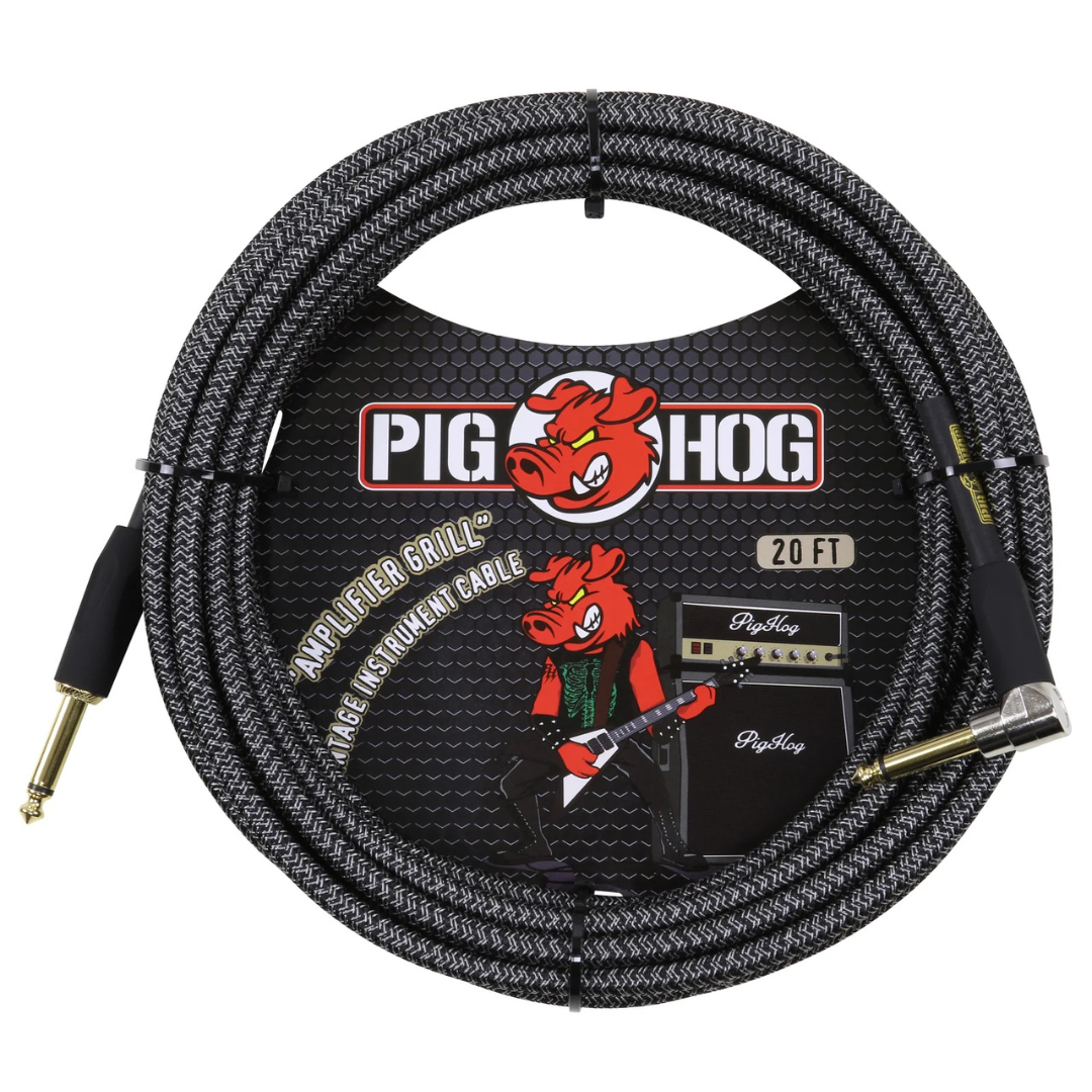 Pig Hog PCH20AGR 20ft Straight/Right Angle Braided Instrument Cable in Amplifier Grill Grey