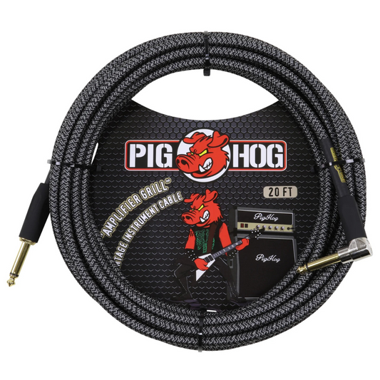 Pig Hog PCH20AGR 20ft Straight/Right Angle Braided Instrument Cable in Amplifier Grill Grey