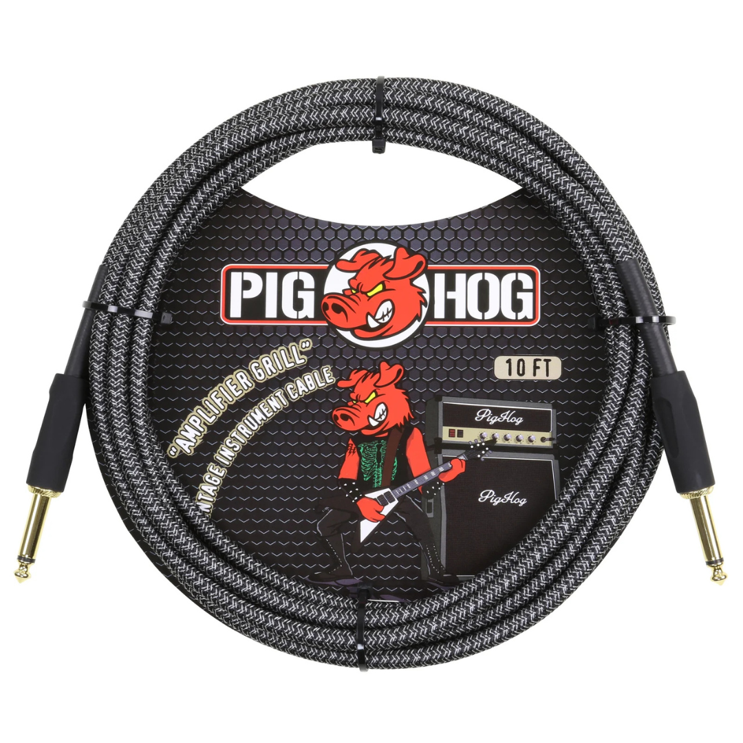 Pig Hog PCH10AG 10ft Straight/Straight Braided Instrument Cable in Amplifier Grill Grey