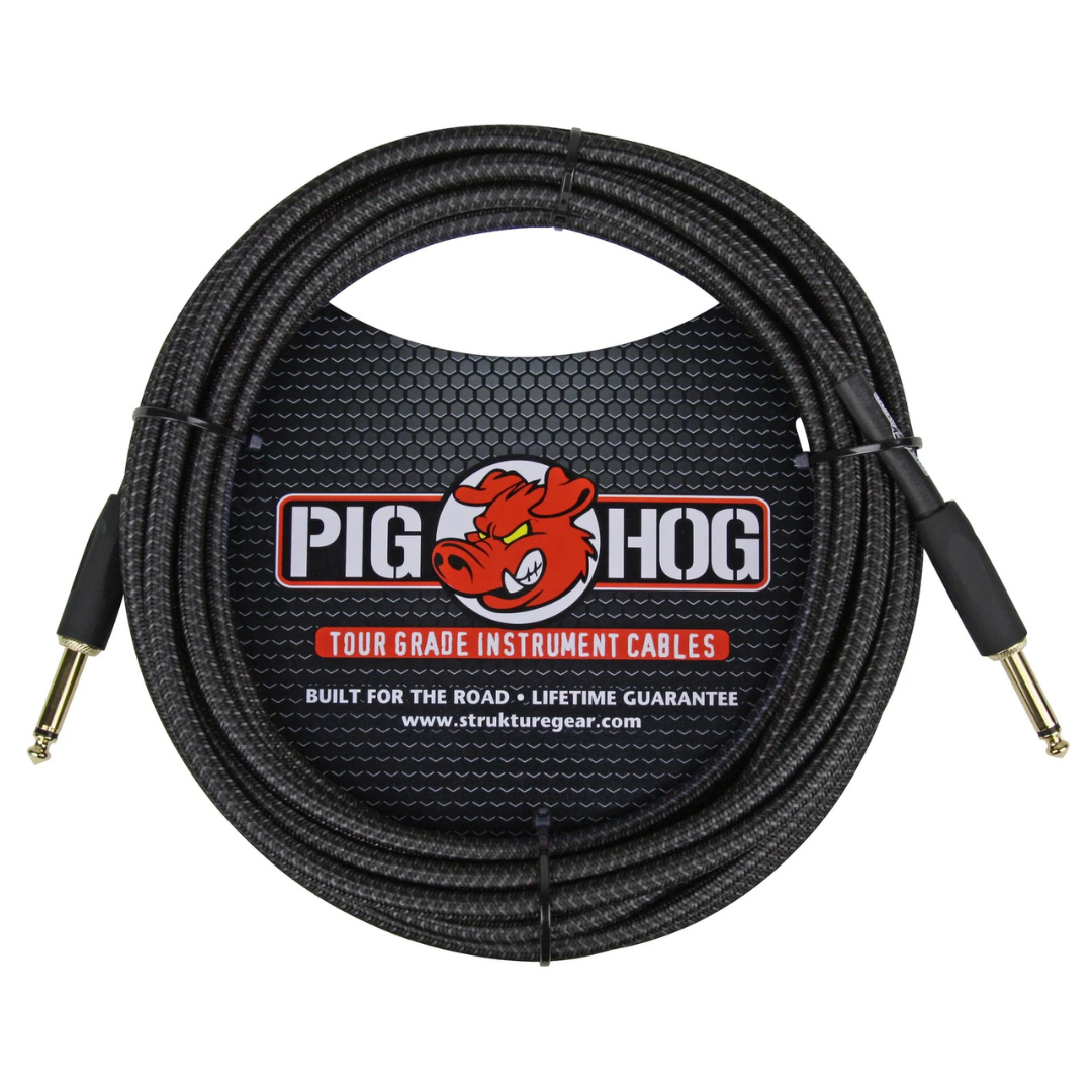 Pig Hog PCH20BK 20ft Straight/Straight Braided Instrument Cable in Black