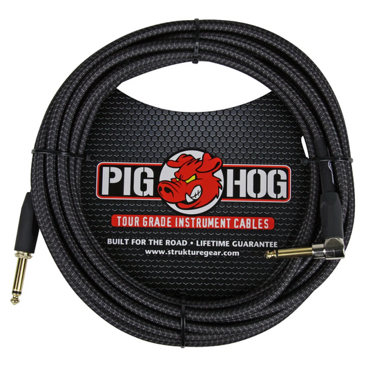 Pig Hog PCH20BKR 20ft Straight/Right Angle Braided Instrument Cable in Black