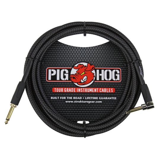 Pig Hog PCH10BKR 10ft Straight/Right Angle Braided Instrument Cable in Black