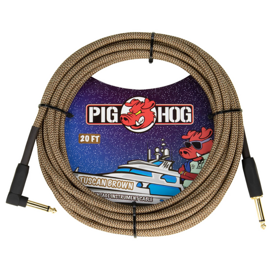 Pig Hog PCH20TBRR 20ft Straight/Right Angle Braided Instrument Cable in Tuscan Brown