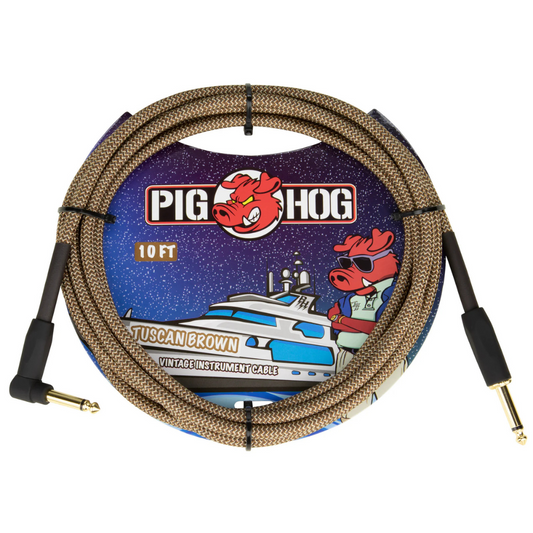 Pig Hog PCH10TBRR 10ft Braided Straight/Right Angle Instrument Cable in Tuscan Brown