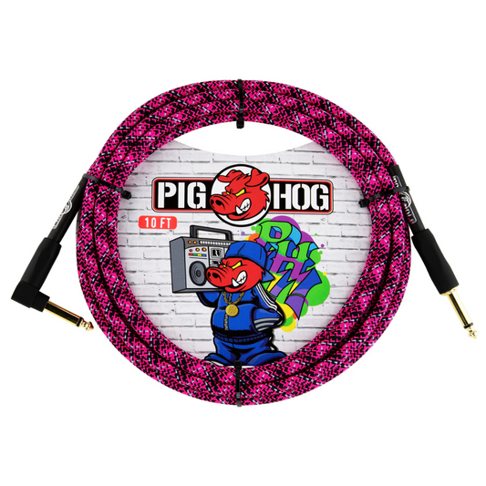 Pig Hog PCH10GPKR 10ft Straight/Right Angle Braided Instrument Cable in Pink Graffiti