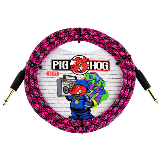 Pig Hog PCH10GPK 10ft Straight/Straight Braided Instrument Cable in Pink Graffiti