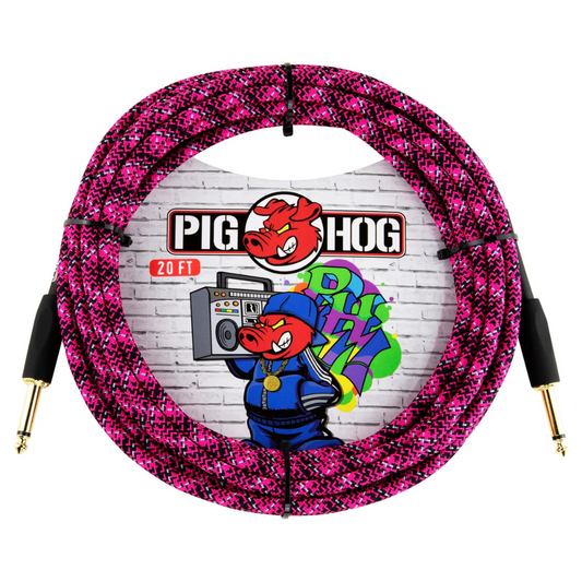 Pig Hog PCH20GPK 20ft Straight/Straight Braided Instrument Cable in Pink Graffiti