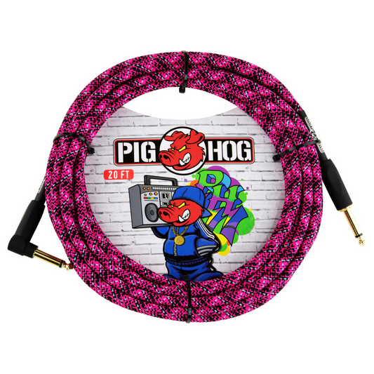 Pig Hog PCH20GPKR 20ft Straight/Right Angle Braided Instrument Cable in Pink Graffiti