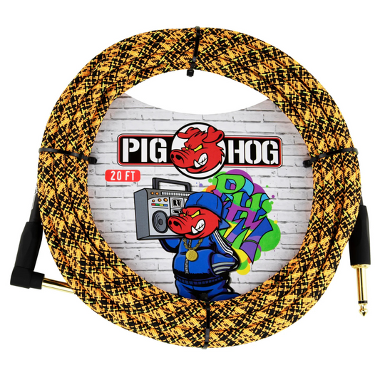 Pig Hog PCH20GORR 20ft Straight/Right Angle Braided Instrument Cable in Orange Graffiti