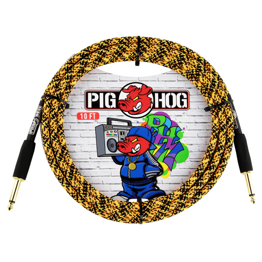 Pig Hog PCH10GOR 10ft Straight/Straight Braided Instrument Cable in Orange Graffiti