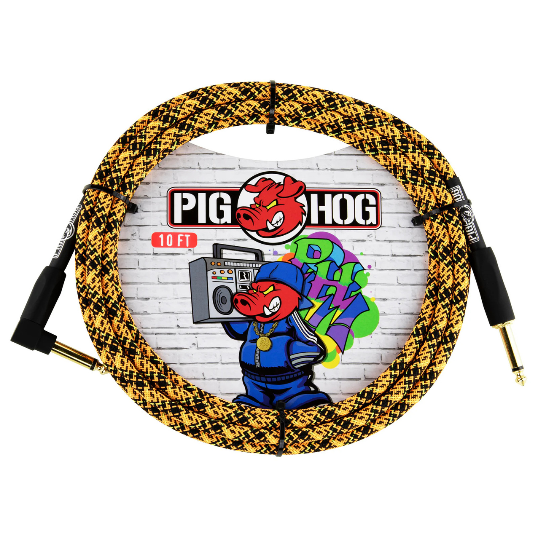 Pig Hog PCH10GORR 10ft Straight/Right Angle Braided Instrument Cable in Orange Graffiti