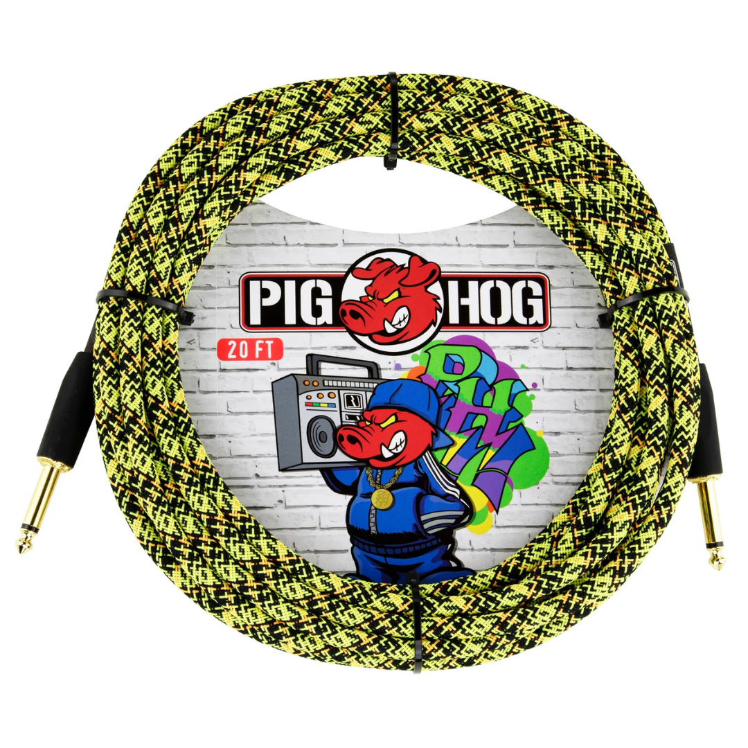 Pig Hog PCH20GYW 20ft Straight/Straight Braided Instrument Cable in Yellow Graffiti
