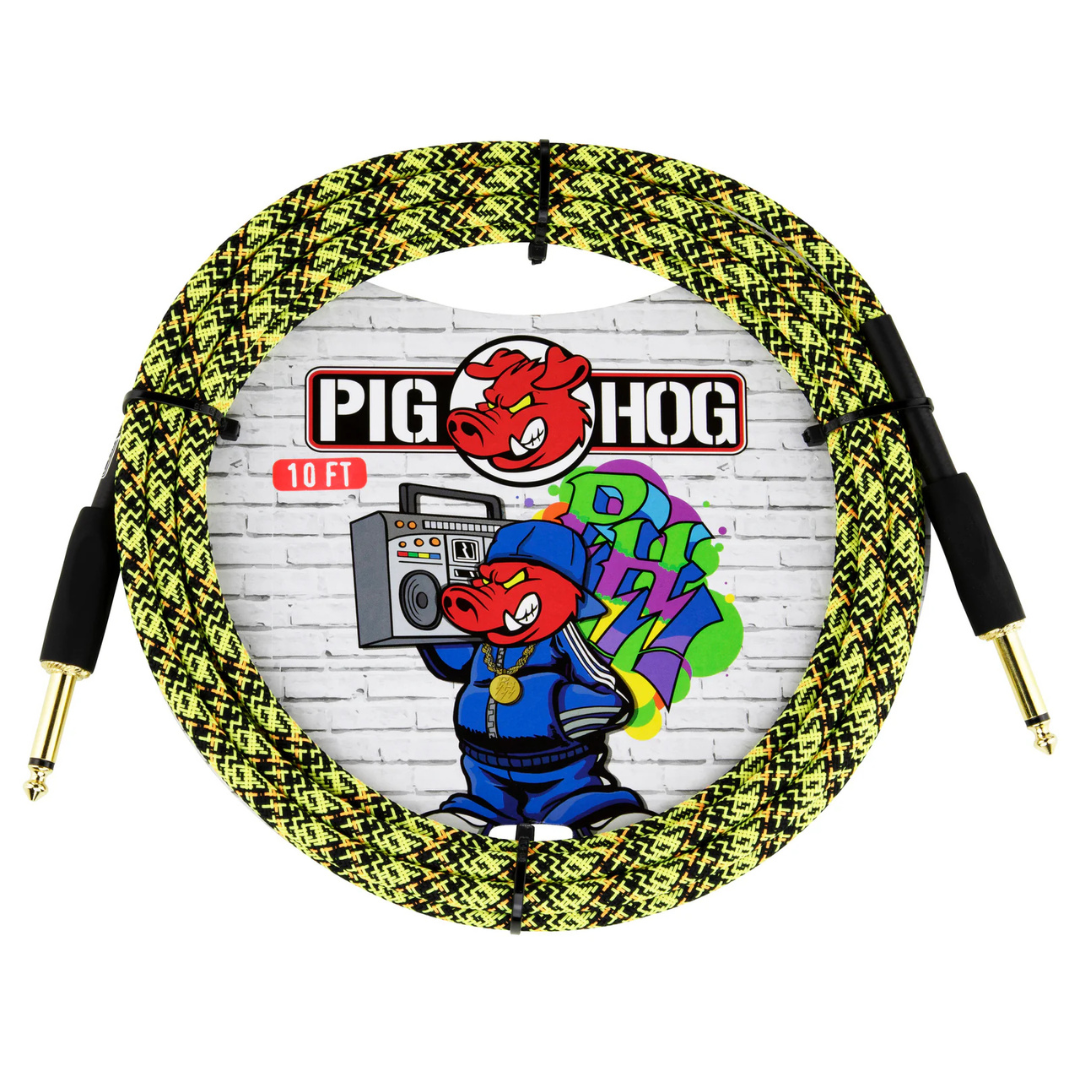Pig Hog PCH10GYW 10ft Straight/Straight Braided Instrument Cable in Yellow Graffiti