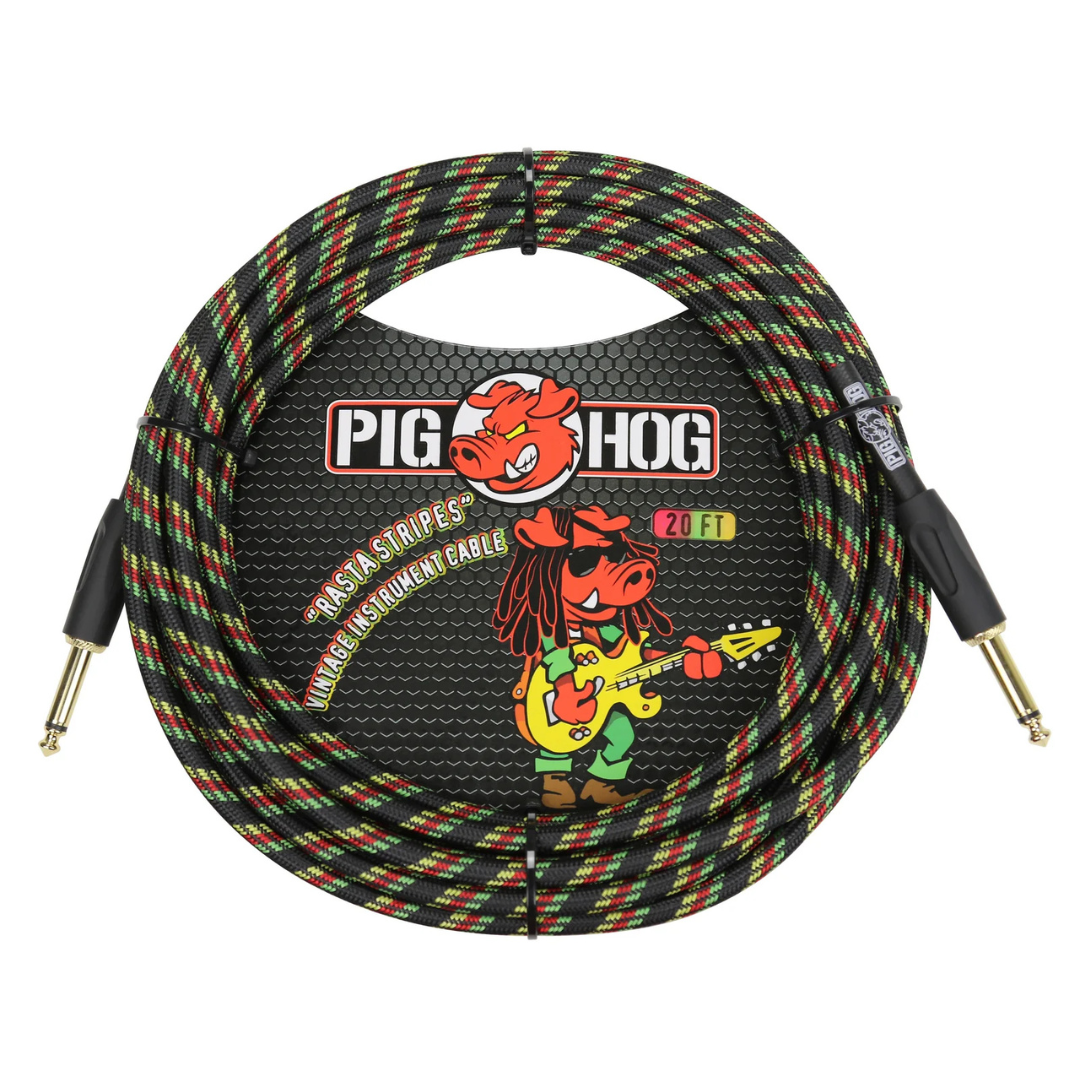 Pig Hog PCH20RA 20ft Straight/Straight Braided Instrument Cable in Rasta Stripes