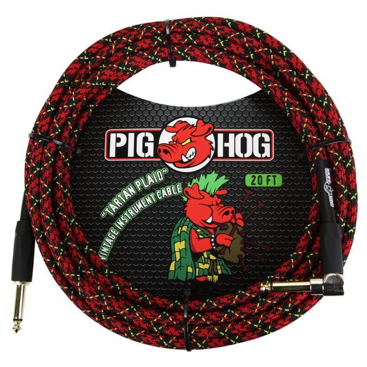 Pig Hog PCH20PLR 20ft Straight/Right Angle Braided Instrument Cable in Tartan Plaid