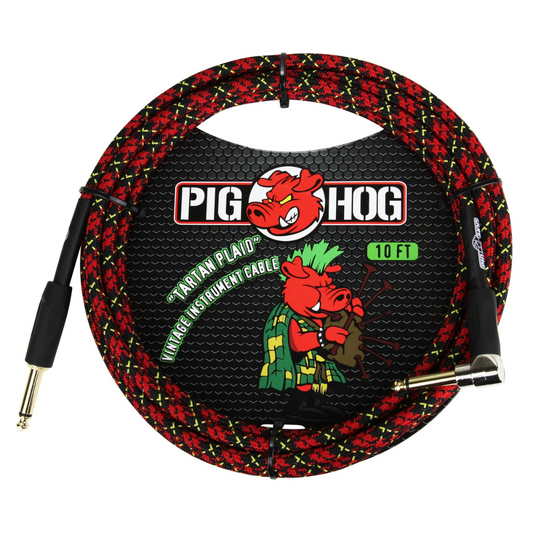 Pig Hog PCH10PLR 10ft Straight/Right Angle Braided Instrument Cable in Tartan Plaid