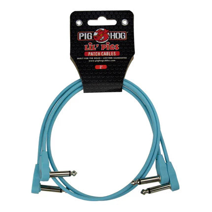 Pig Hog Lil' Pigs Low Profile PHLSK2DB 2' Daphne Blue Patch Cables (2 Pack)