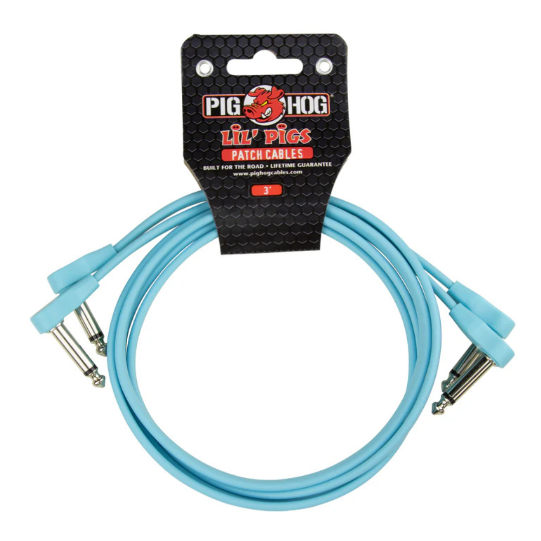 Pig Hog Lil' Pigs Low Profile PHSLK3DB 3' Daphne Blue Patch Cables (2 Pack)