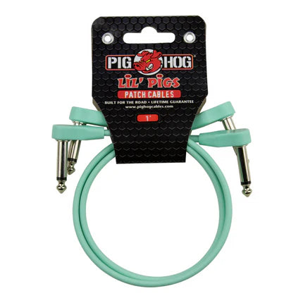 Pig Hog Lil' Pigs Low Profile PHLSK1SG 1' Seafoam Green Patch Cables (2 Pack)