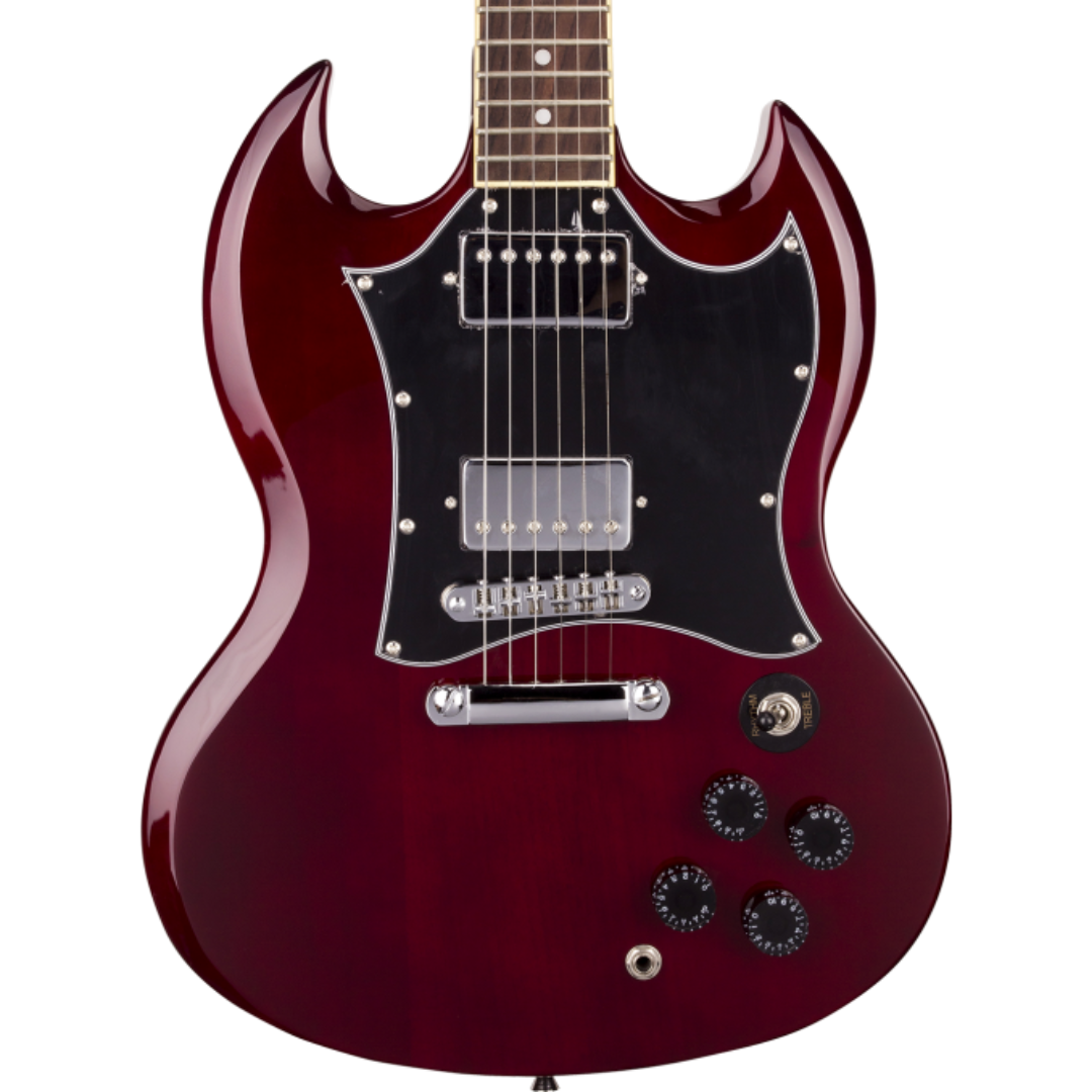 SX GTSE4SKTWR SG-Style Right-Handed Full-Sized Electric Guitar Pack in Transparent Wine Red