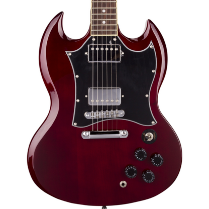 SX GTSE4SKTWR SG-Style Right-Handed Full-Sized Electric Guitar Pack in Transparent Wine Red