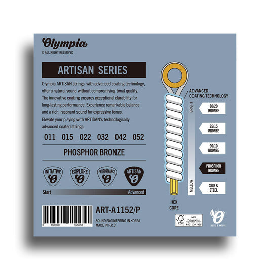 Olympia Artisan Series Coated Phosphor Bronze Custom Light Guitar String Set (11-52)