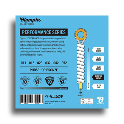 Olympia Performance Series Phosphor Bronze Custom Light Acoustic Guitar String Set (11-52)
