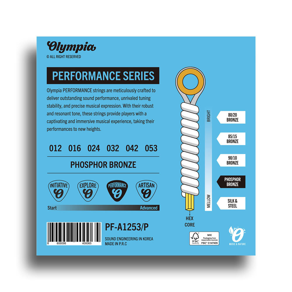 Olympia Performance Series Phosphor Bronze Light Acoustic Guitar String Set (12-53)