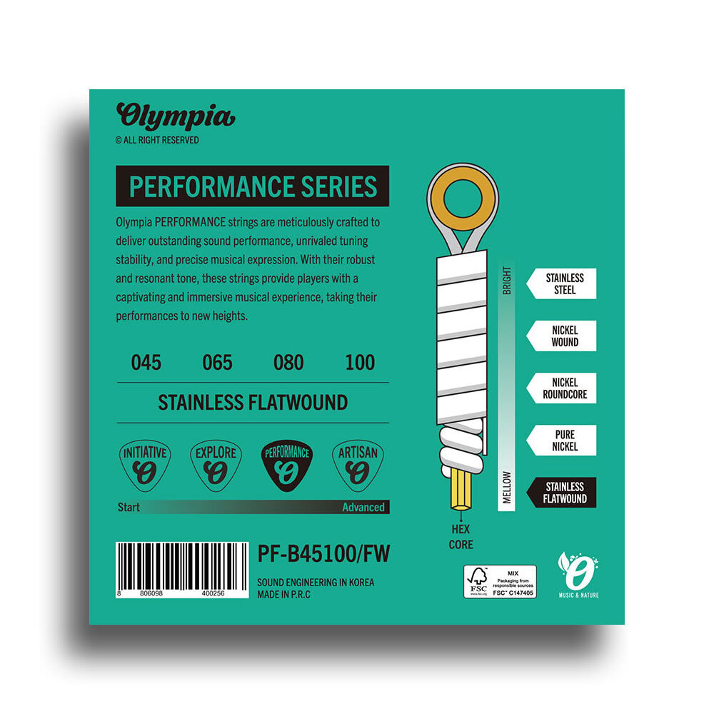 Olympia Performance Series Light Flat-Wound Electric Bass String Set (45-100)