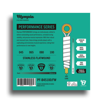 Olympia Performance Series Light Flat-Wound Electric Bass String Set (45-100)