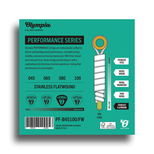 Olympia Performance Series Light Flat-Wound Electric Bass String Set (45-100)