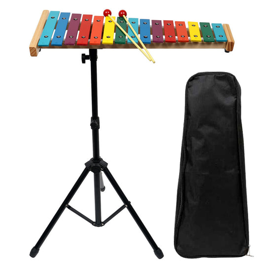 Opus Percussion OPBL15A 15-Note Glockenspiel with Coloured Keys, Bag, Stand & Mallets (Keys C-G