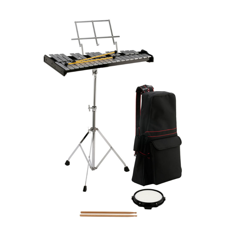 Opus Percussion Bell Kit with 32-Note Glockenspiel, Stand, Mallets, Sticks, Practice Pad & Carrybag
