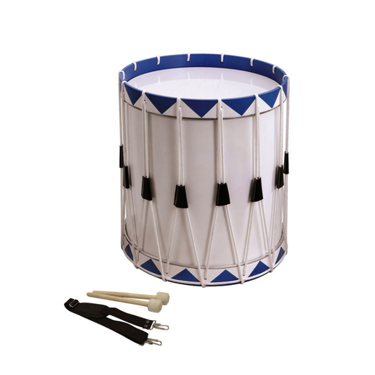 Opus Percussion OPSBWC3543 Samba Drum in White & Blue with Carry Strap & Beaters (35cm x 43cm)
