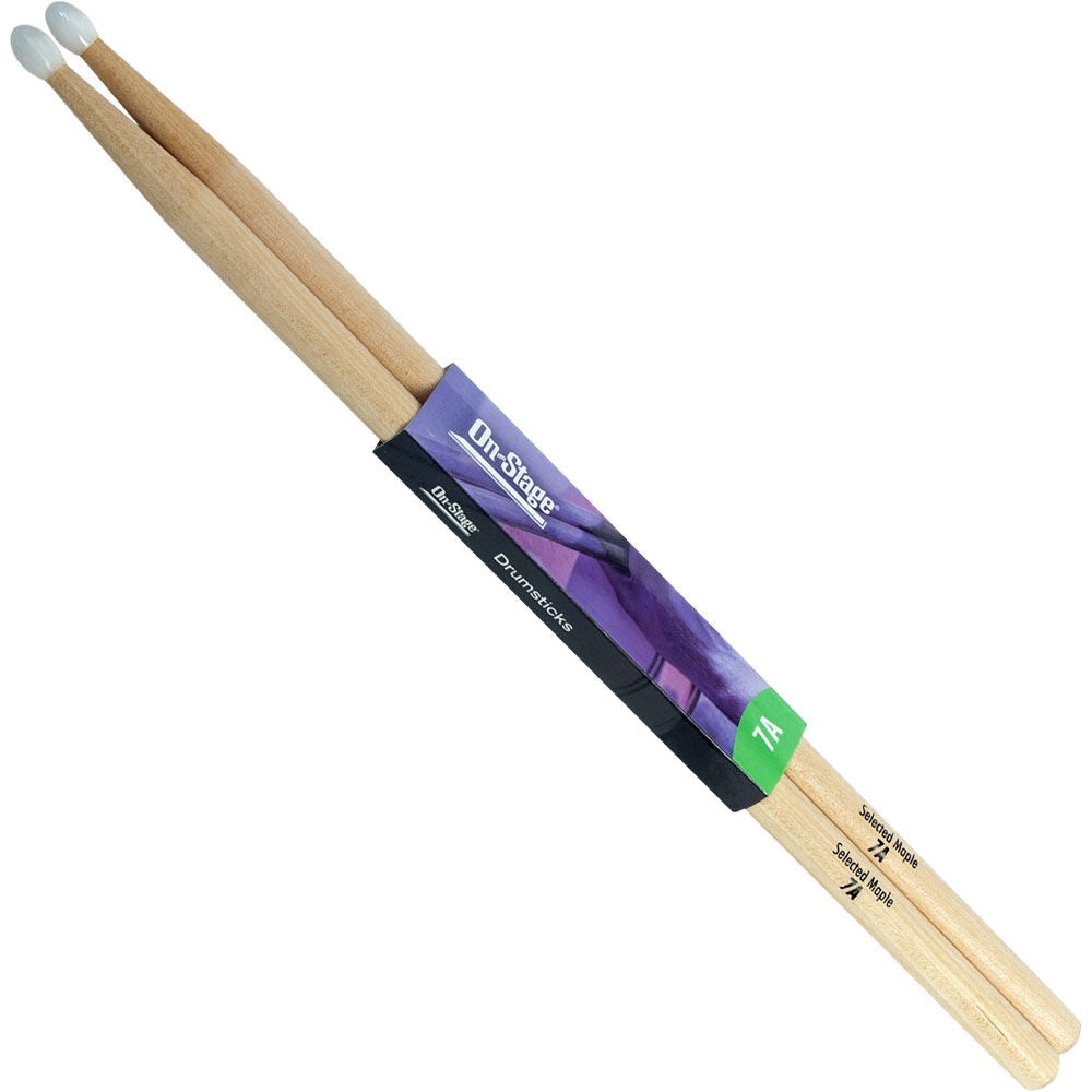 On Stage OSMN7A 7A Maple Drum Sticks with Nylon Tip (1-Pair)