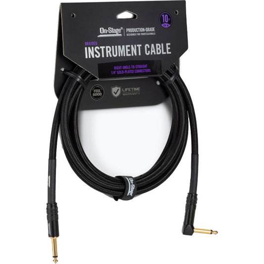 On Stage 10ft Production-Grade Braided Instrument Cable (1/4" Straight - 1/4" Right Angle)