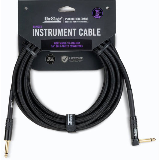 On Stage 15ft Production-Grade Braided Instrument Cable (1/4" Straight - 1/4" Right Angle)
